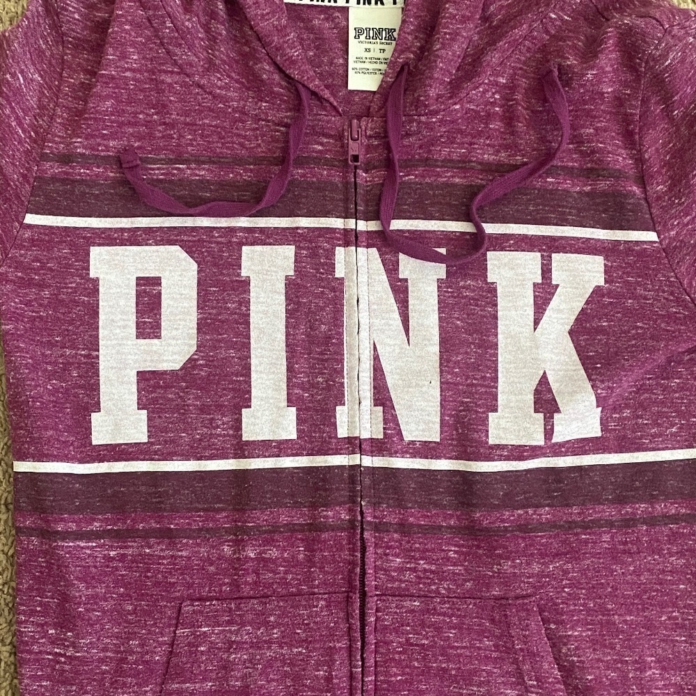 PINK Victoria’s Secret * HTF * Plum Purple Hoodie Hooded Jacket XS Lingonberry - Picture 5 of 6